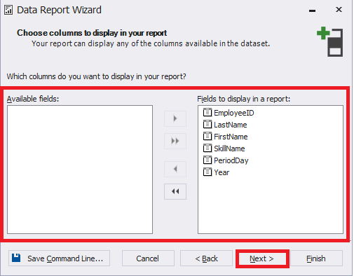 Selecting the fields on which you need to report